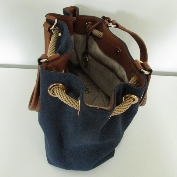 Michael Kors Canvas Shoulder Bag Purse, Navy marina gathered tote - Picture 8 of 9